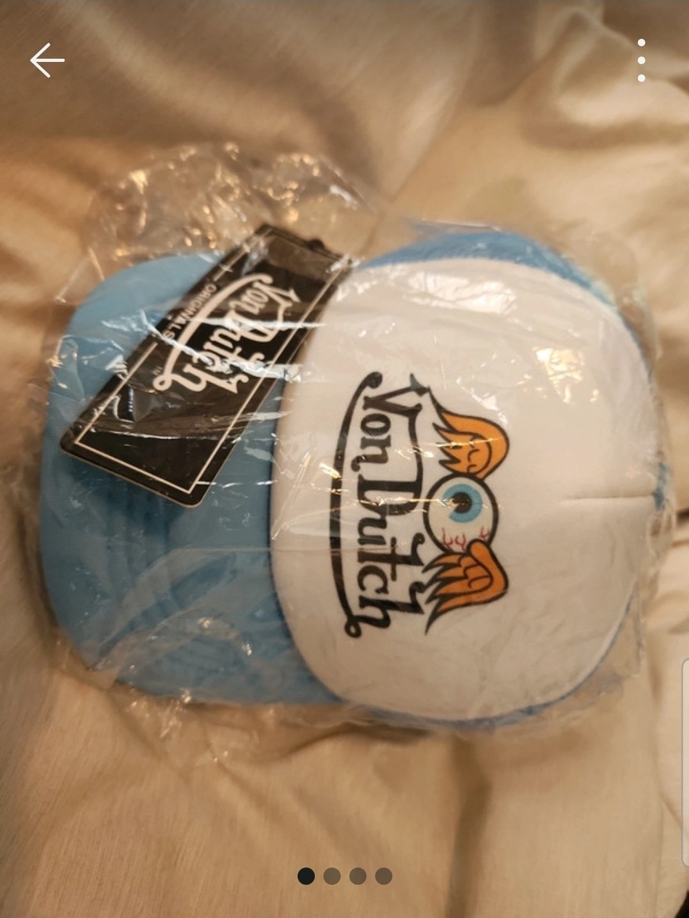 Von Dutch Light Blue and White Trucker Cap with Eyeball Logo